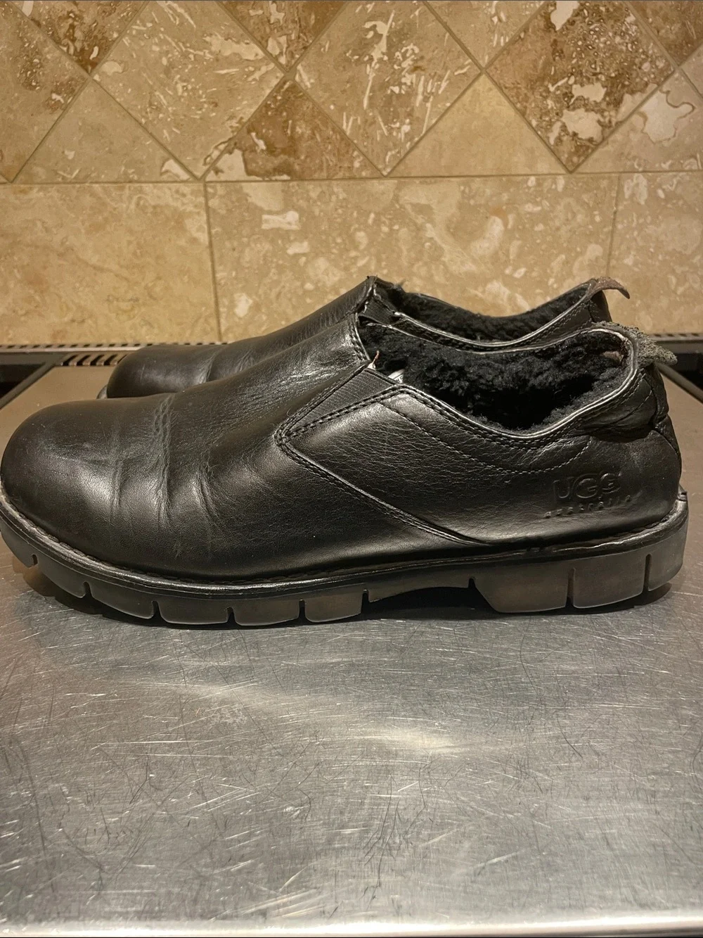 UGG Men's Black Leather Slip-On Loafers